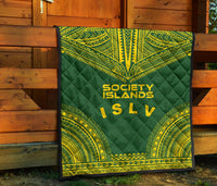 Society Islands Premium Quilt - Society Islands Flag Polynesian Chief Green Version - Polynesian Pride