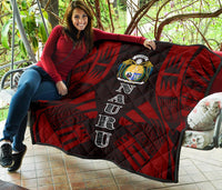 Nauru Premium Quilt - Nauru Coat Of Arms Polynesian Red Tattoo - Polynesian Pride