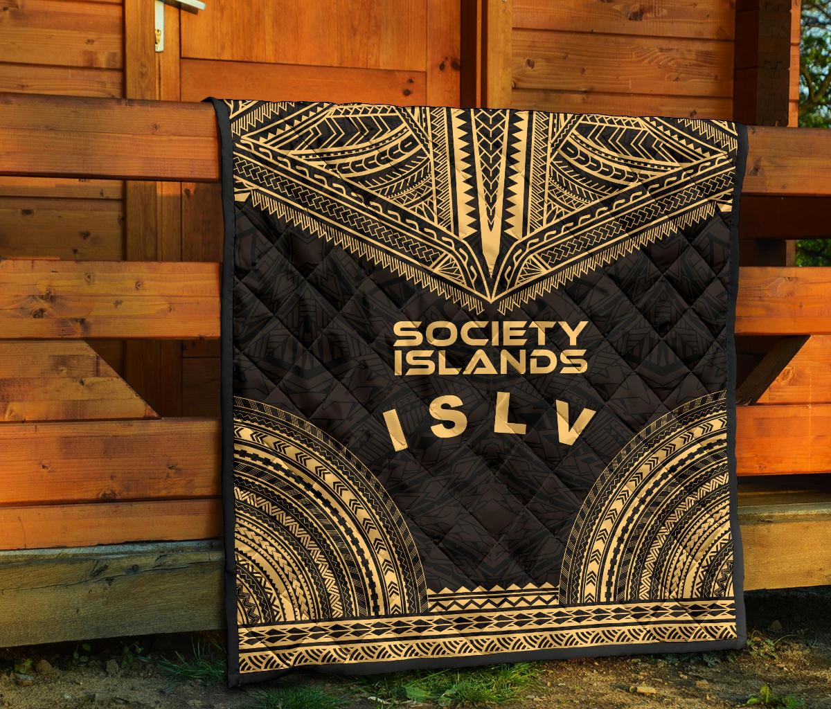 Society Islands Premium Quilt - Society Islands Flag Polynesian Chief Gold Version - Polynesian Pride