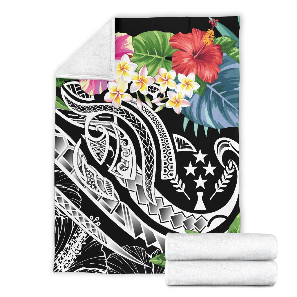 Kosrae Polynesian Premium Blanket - Summer Plumeria (Black) - Polynesian Pride