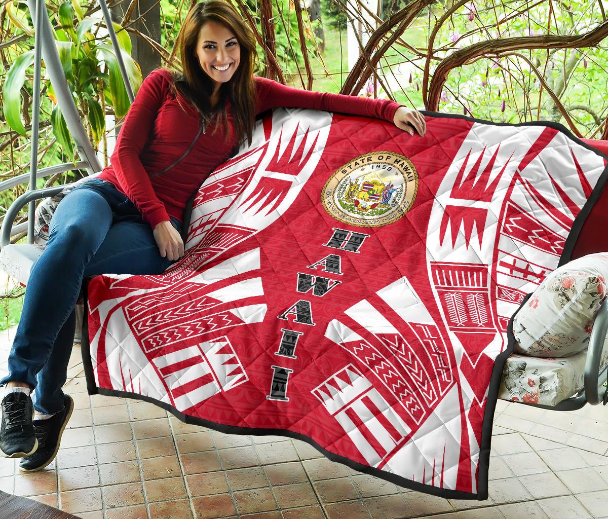 Hawaii Premium Quilt - Hawaii Seal Polynesian White Tattoo (Red) - Polynesian Pride