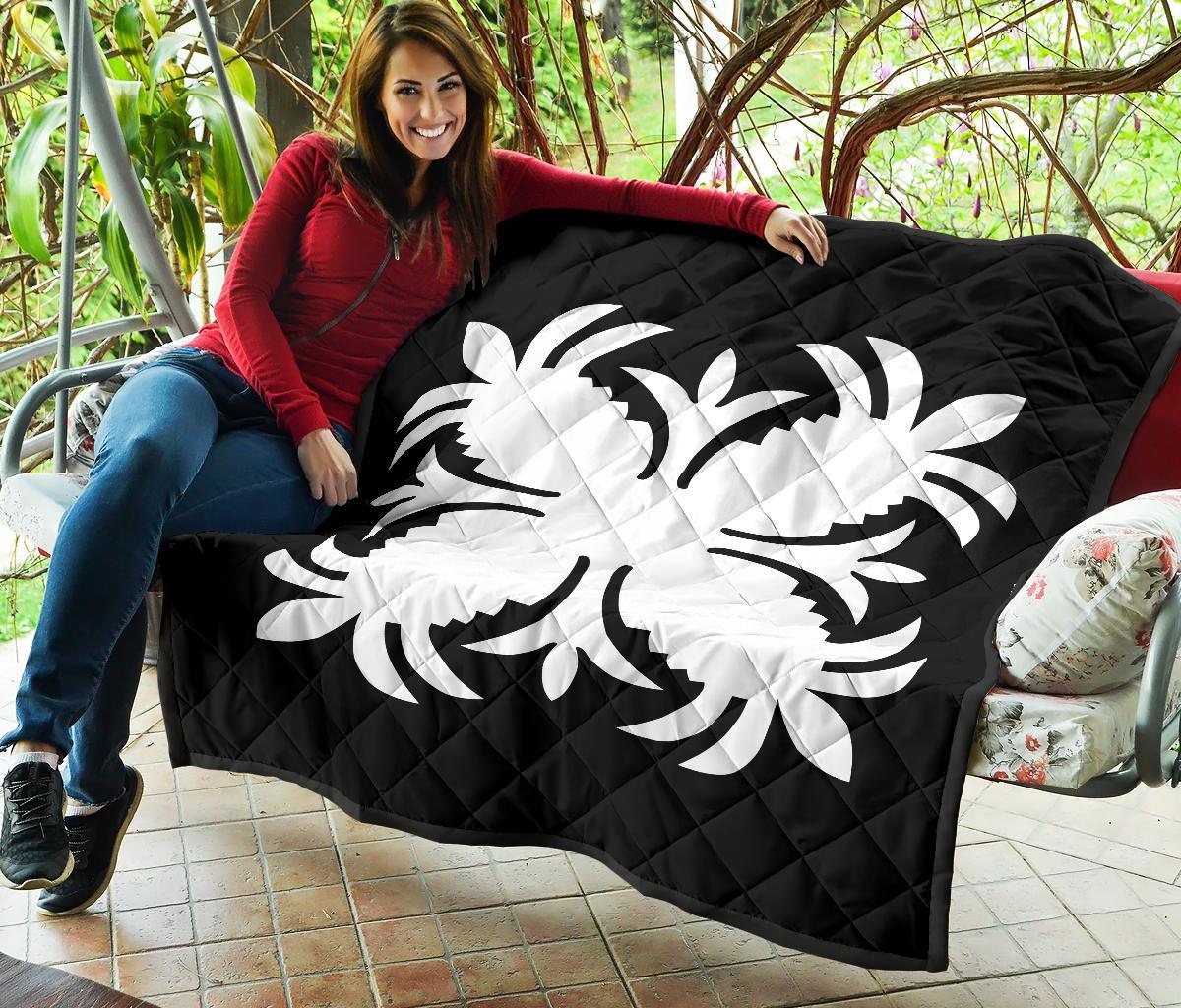 Hawaiian Premium Quilt Royal Pattern - Black And White - A2 Style - Polynesian Pride