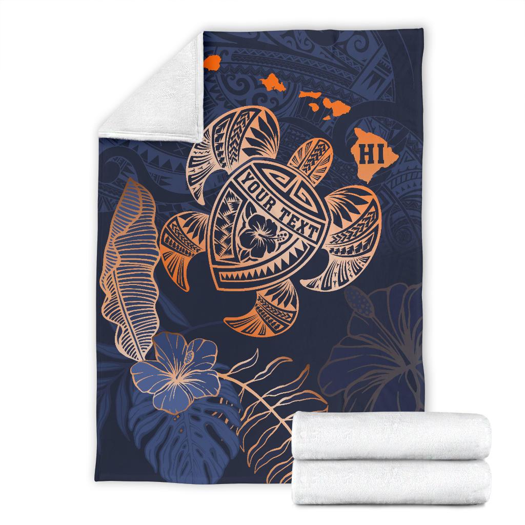 Personalized - Hawaii Kakau Polynesian Turtle Map Premium Blanket - Indigo Premium Blanket White - Polynesian Pride