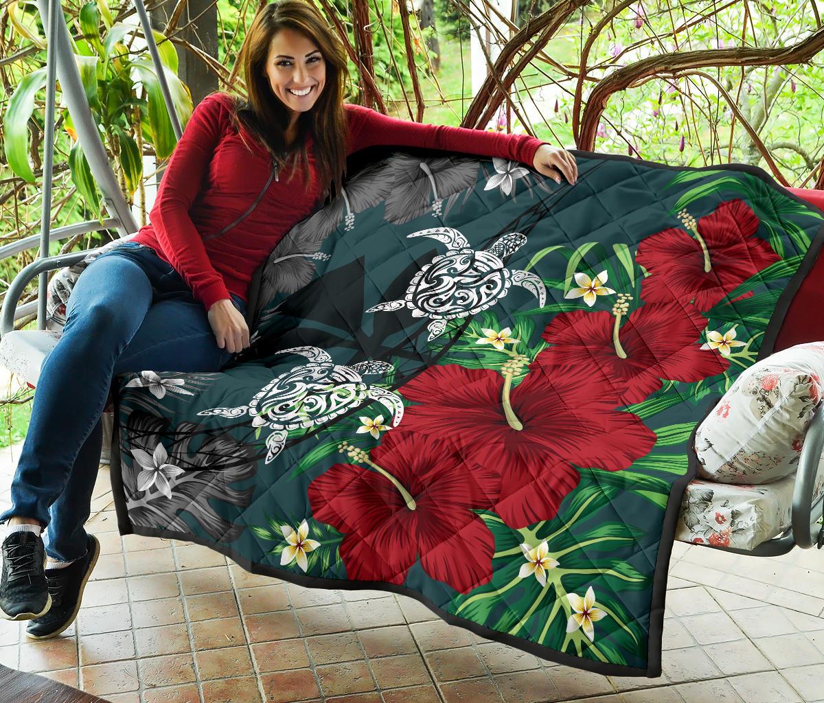 Hawaii Map Turtle Hibiscus Plumeria Polynesian - Premium Quilt AH - Polynesian Pride
