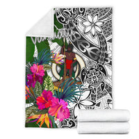 Vanuatu Premium Blanket White - Turtle Plumeria Banana Leaf - Polynesian Pride