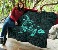 Hawaii Shark Turquoise Polynesian Premium Quilt - Polynesian Pride