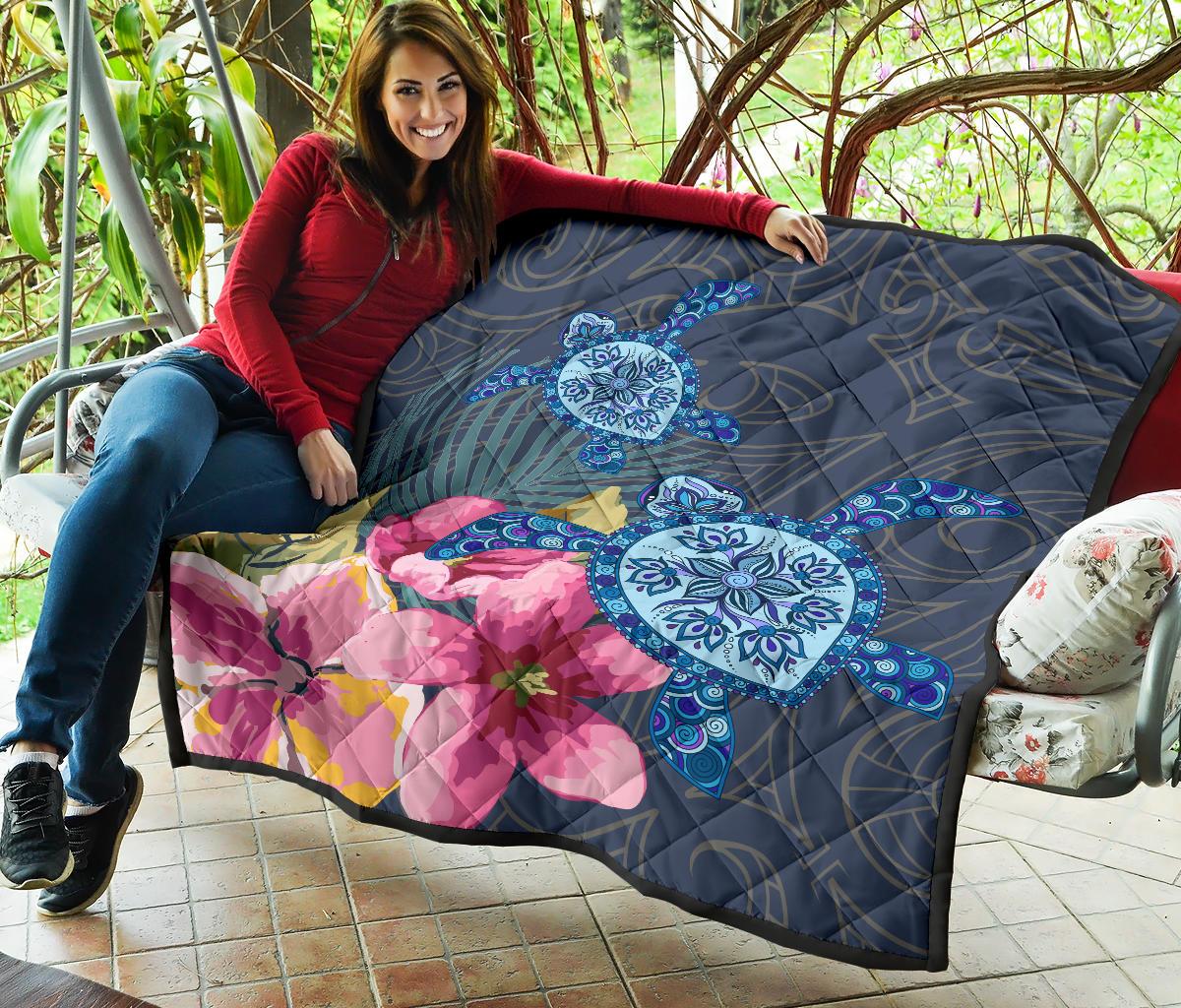 Hawaii Turtle Hibiscus Premium Quilt - LH Style - Polynesian Pride