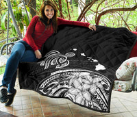 Hawaii Map Plumeria Polynesian Premium Quilt - Polynesian Pride