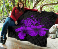 Hawaii Hibiscus Premium Quilt - Turtle Map - Purple - Polynesian Pride