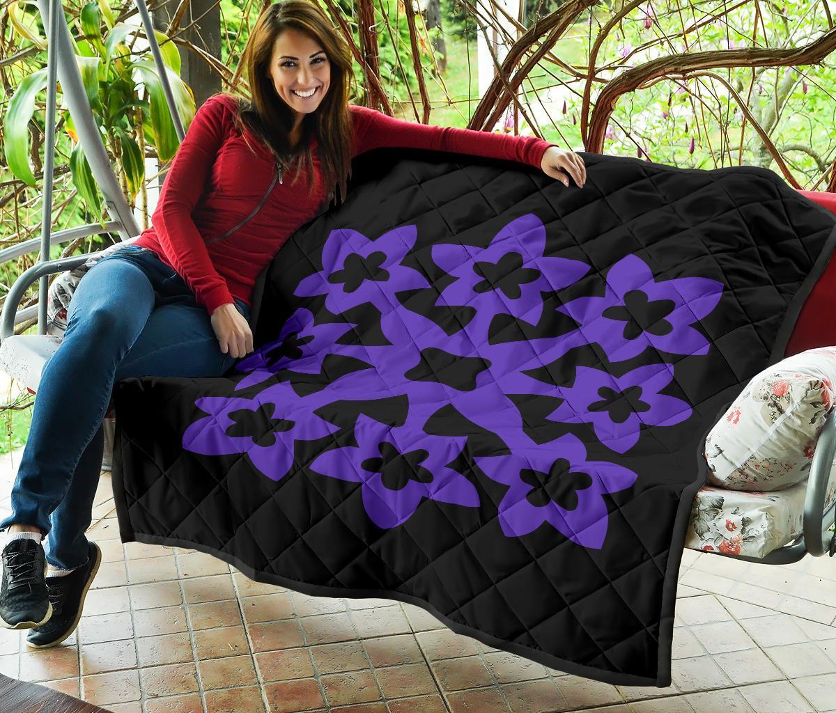 Hawaiian Premium Quilt Royal Pattern - Black And Purple - A1 Style - Polynesian Pride