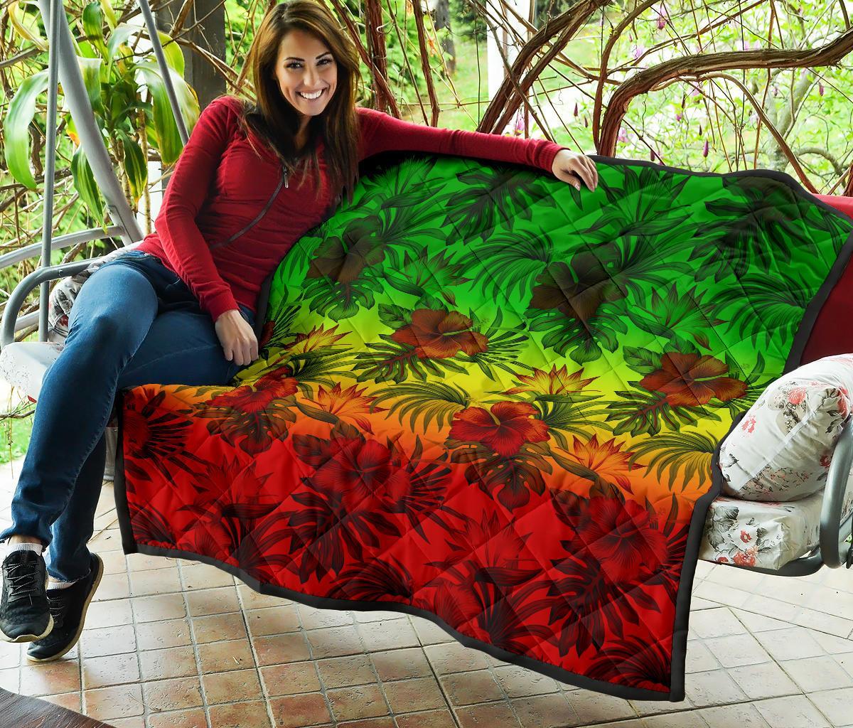 Polynesian Premium Quilt - Reggae Hibiscus Patterns - Polynesian Pride