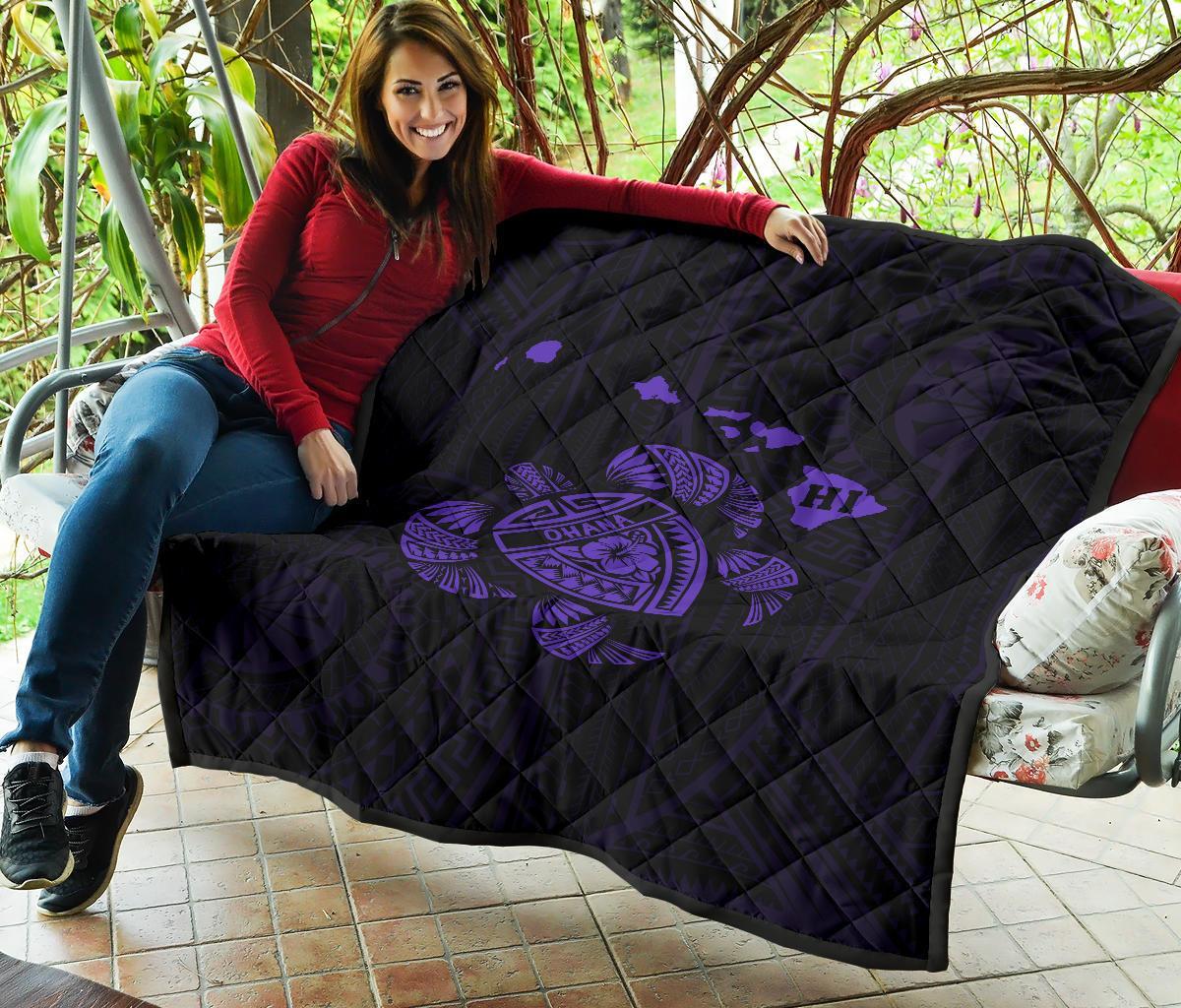 Hawaii Turtle Hibicus Map Premium Quilt - Purple - Polynesian Pride