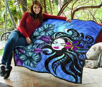 Hawaiian Hibiscus Polynesian Hula Girl Premium Quilt - Polynesian Pride