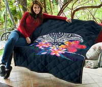 Polynesian Premium Quilt - Manta Ray And Hibiscus - Polynesian Pride