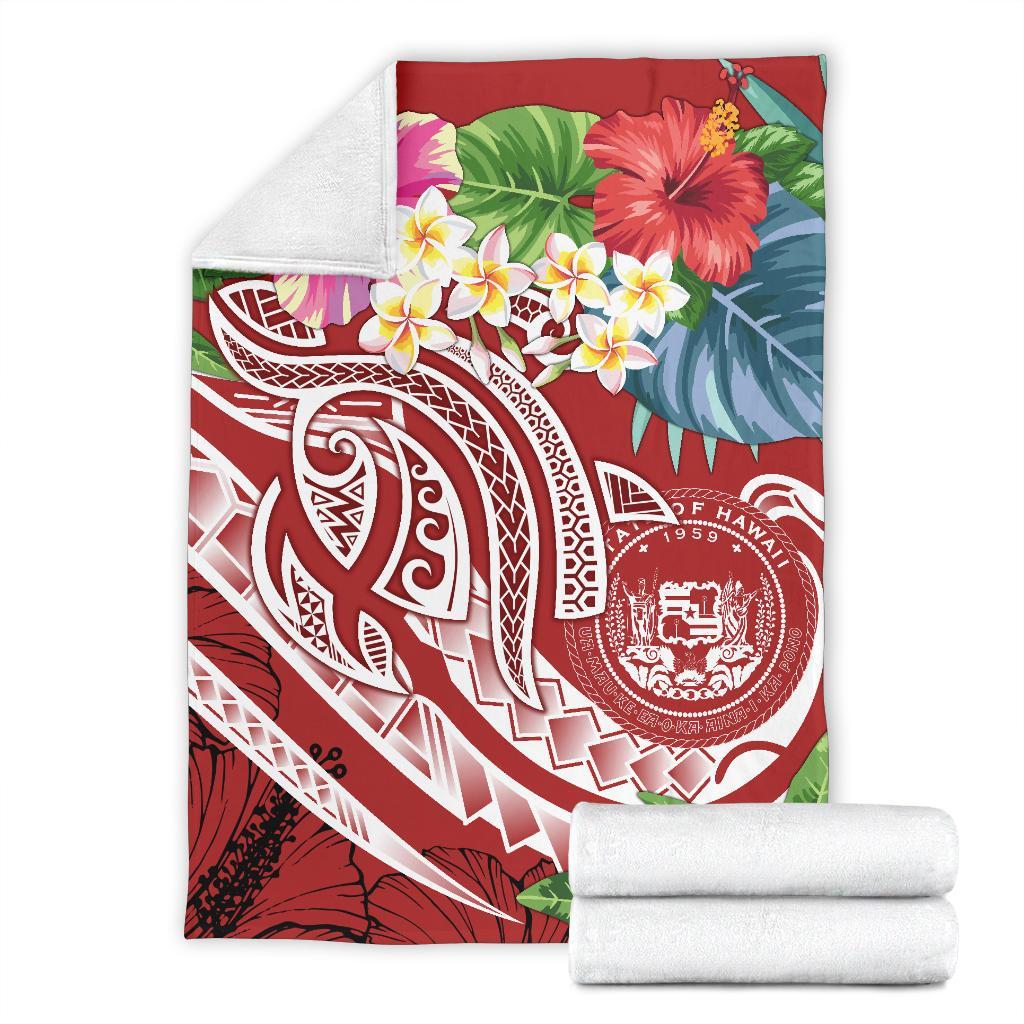 Polynesian Hawaii Premium Blanket - Summer Plumeria (Red) - Polynesian Pride