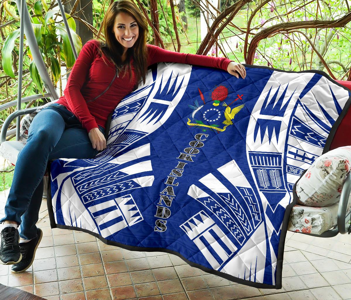 Cook Islands Premium Quilt - Cook Islands Polynesian White Tattoo (Blue) - Polynesian Pride