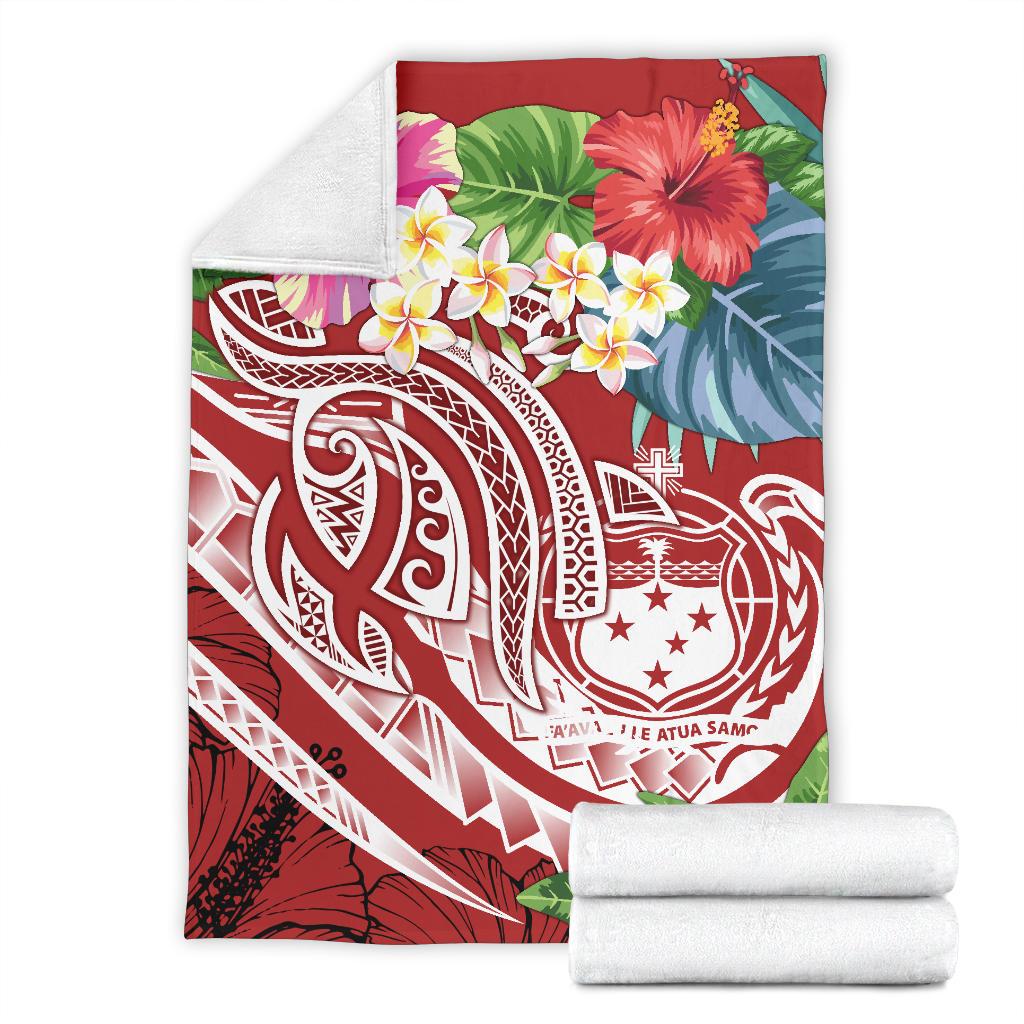 Polynesian Samoa Premium Blanket - Summer Plumeria (Red) - Polynesian Pride