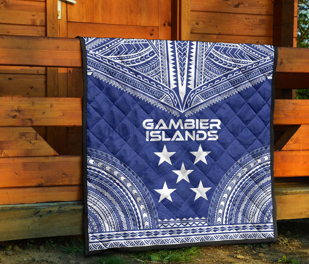 Gambier Islands Premium Quilt - Gambier Islands Flag Polynesian Chief lueag Version - Polynesian Pride