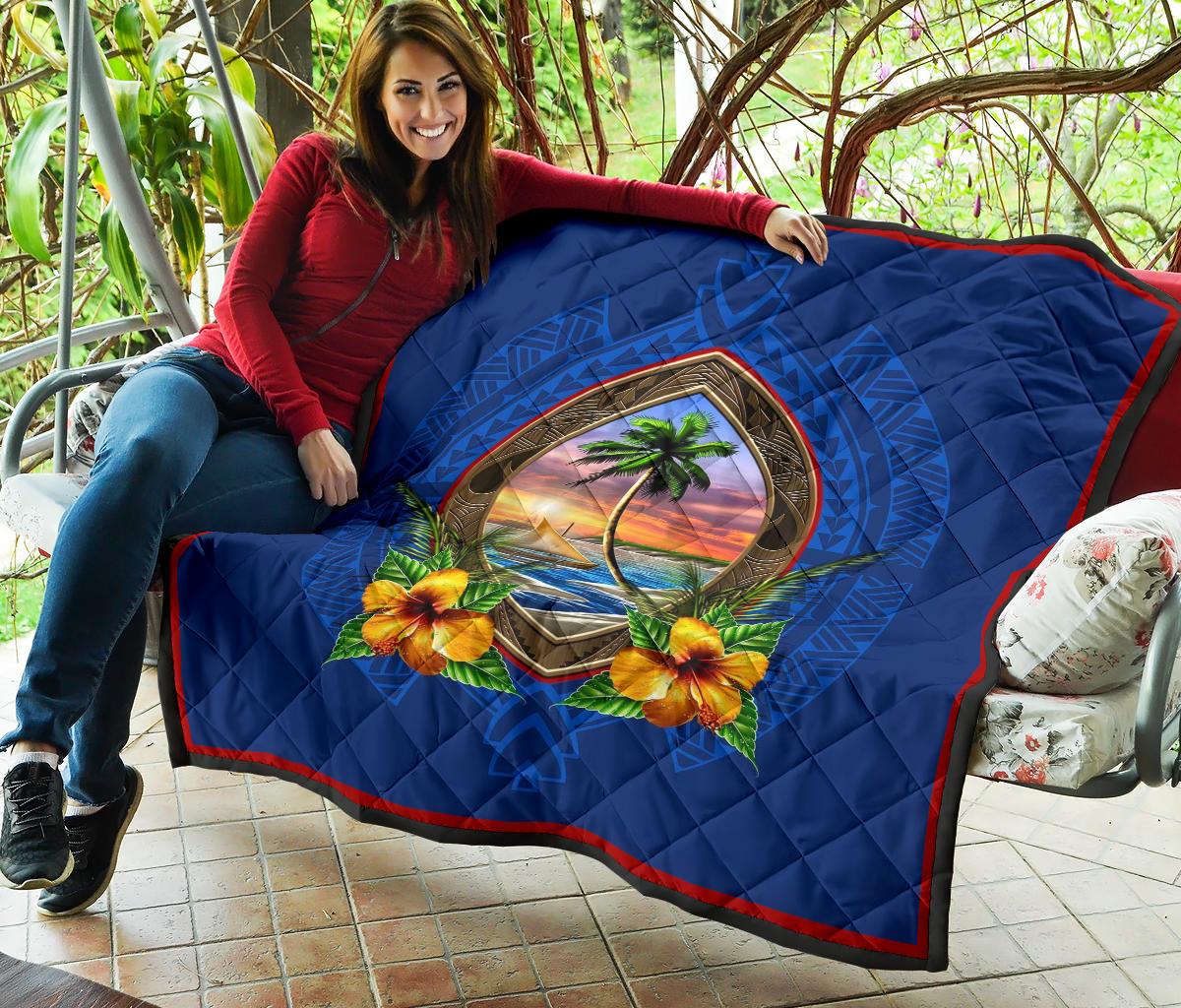 Guam Premium Quilt - Guam Coat Of Arms Hibiscus - Polynesian Pride