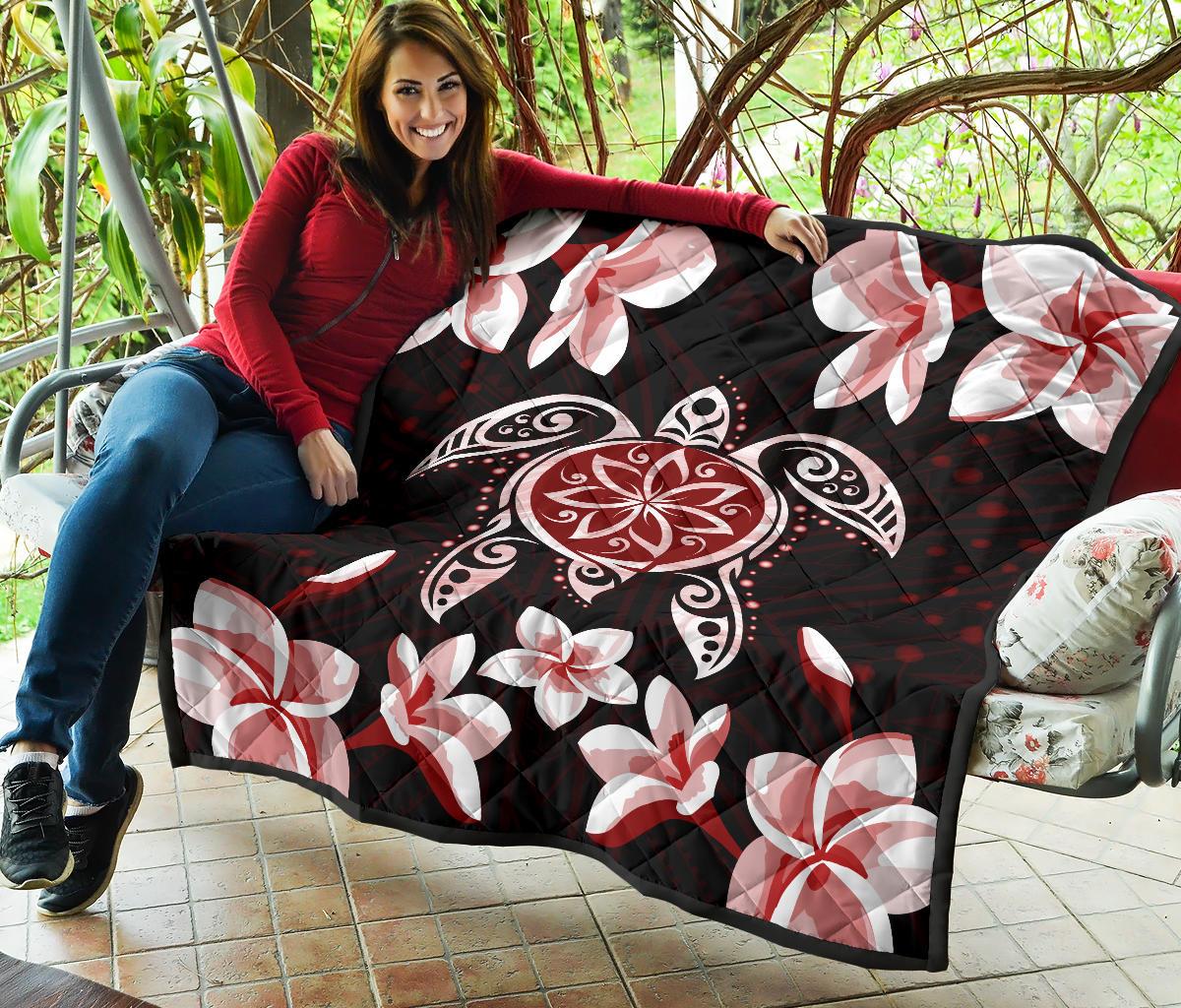 Hawaiian Reddie Turtle Plumeria Quilt - Polynesian Pride