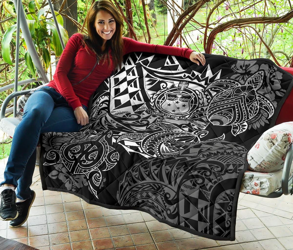 Samoa Polynesian Premium Quilt - White Turtle Flowing - Polynesian Pride