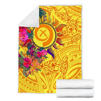 Polynesian Blankets - Vanuatu Symbols With Hibiscus - Polynesian Pride