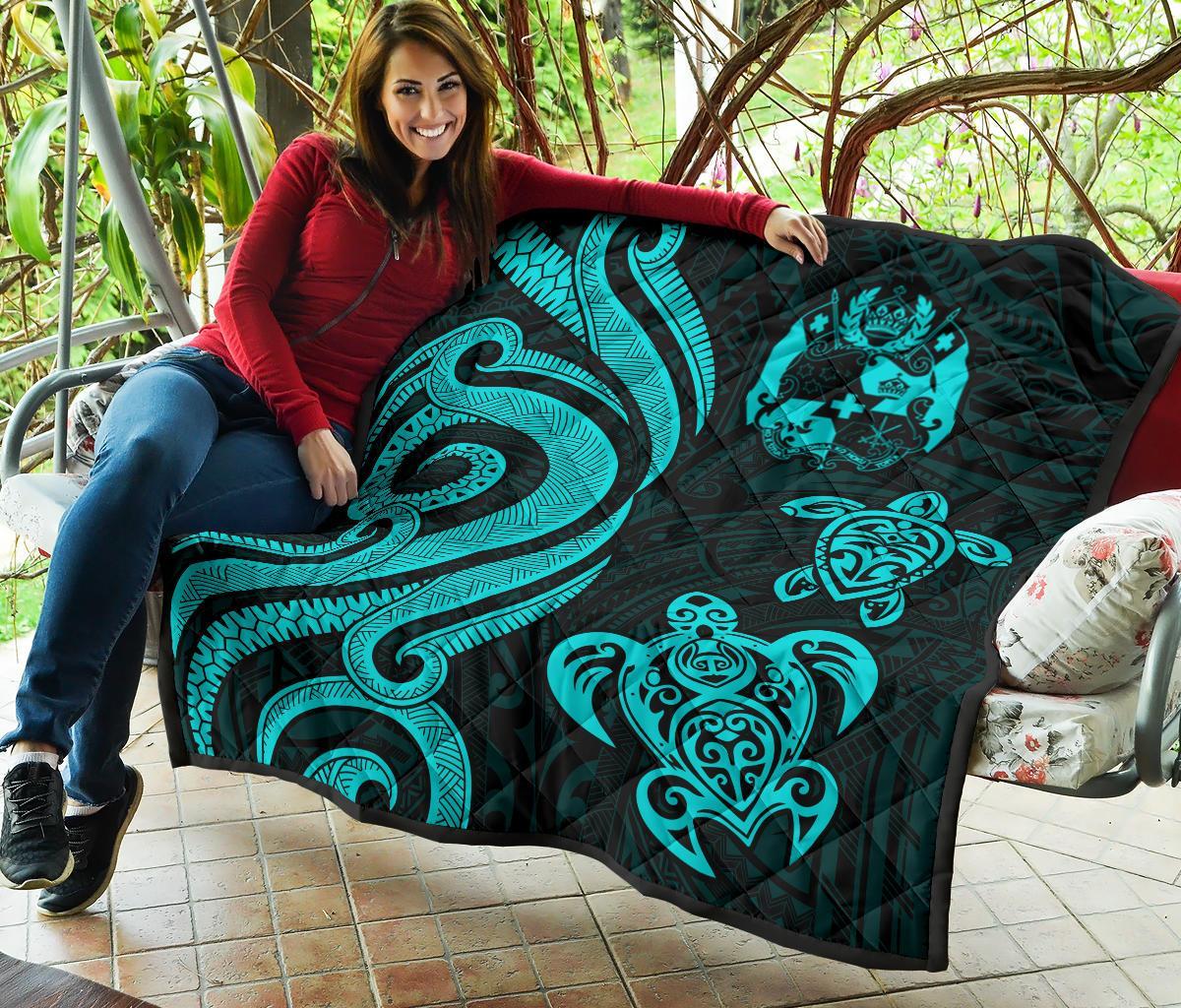 Tonga Polynesian Premium Quilt - Turquoise Tentacle Turtle - Polynesian Pride