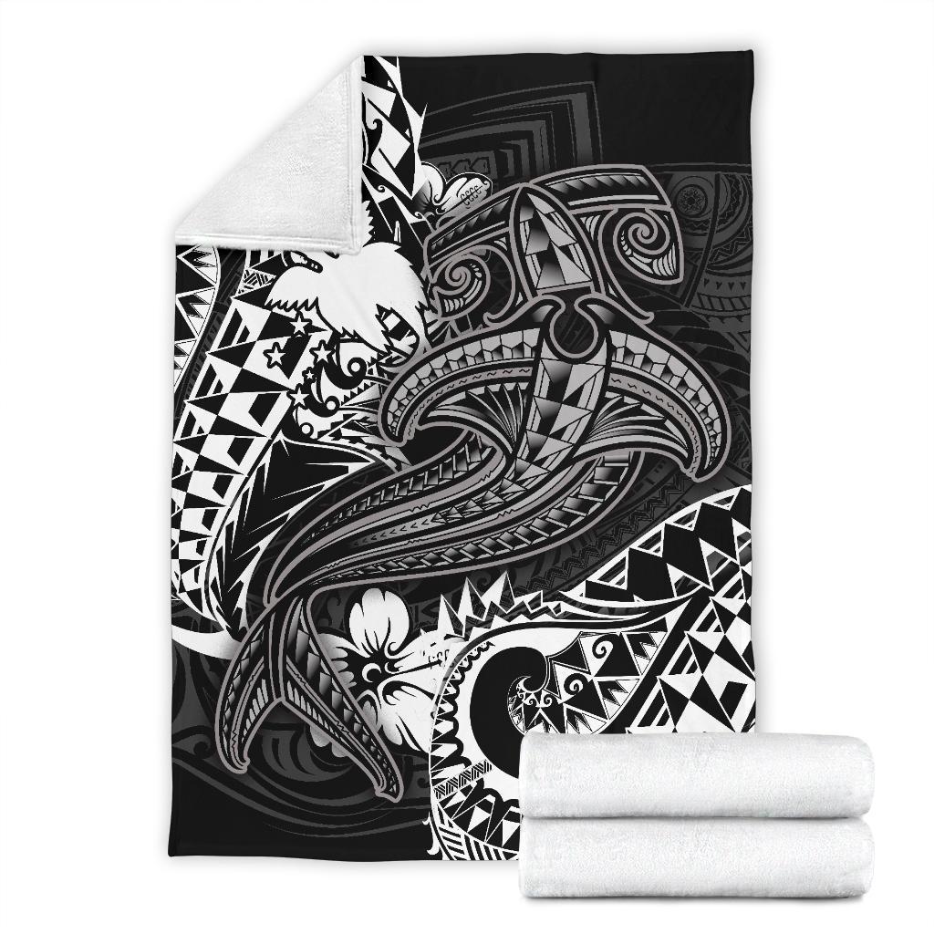 Papua New Guinea Premium Blanket - White Shark Polynesian Tattoo - Polynesian Pride
