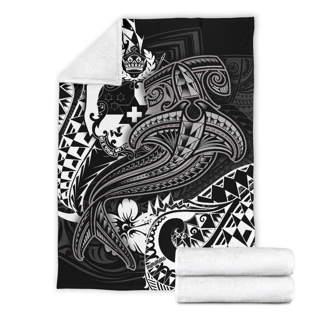 Tonga Premium Blanket - White Shark Polynesian Tattoo - Polynesian Pride
