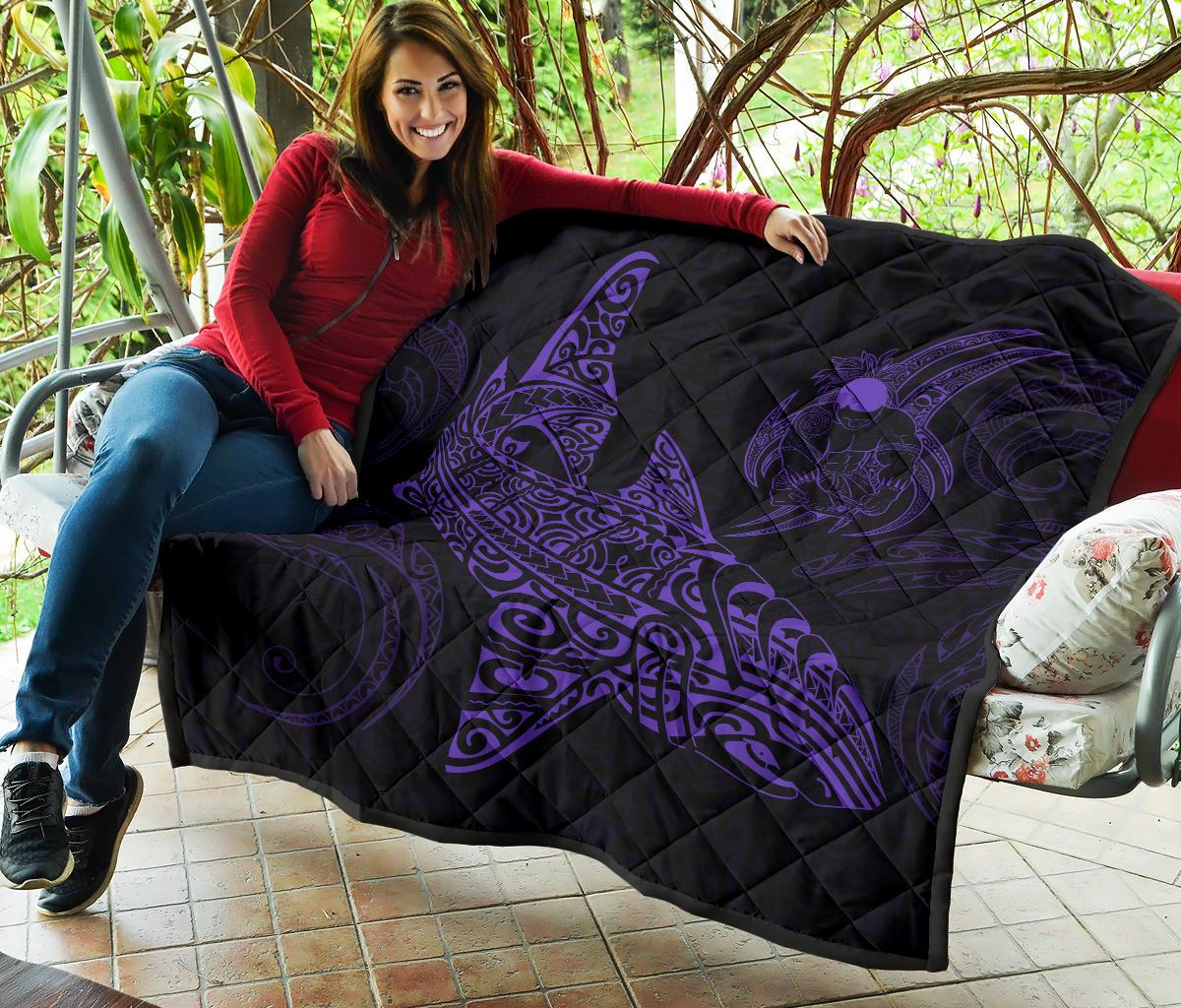 Polynesian Quilt - Polynesian Purple Shark Warrior Tattoo - Polynesian Pride