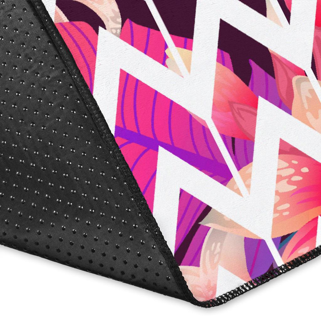 Palm Foliage On Striped Zigzag Rug - Polynesian Pride