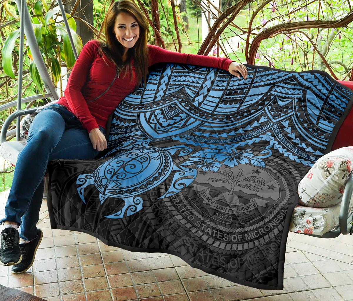 Federated States Of Micronesia Premium Quilt - Federated States Of Micronesia Seal & Blue Turtle Hibiscus - Polynesian Pride