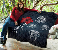 Hawaii Ohana Turtle Hibiscus Galaxy Premium Quilt - Polynesian Pride