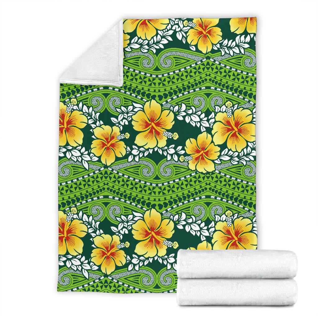 Polynesian Premium Blanket - Polynesian Hibiscus Pattern Blanket - Polynesian Pride