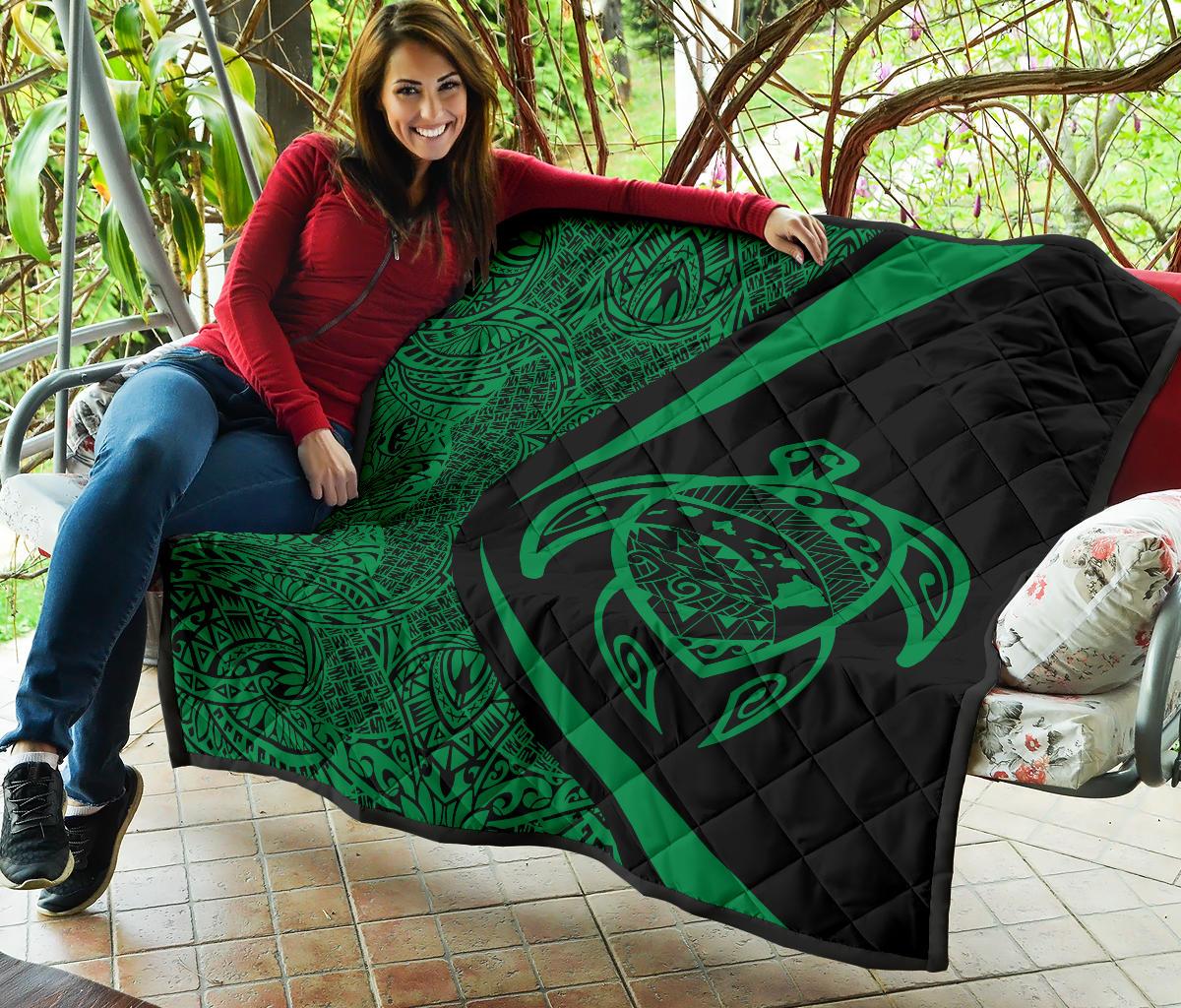 Hawaii Turtle Map Polynesian Premium Quilt - Green - Circle Style - Polynesian Pride