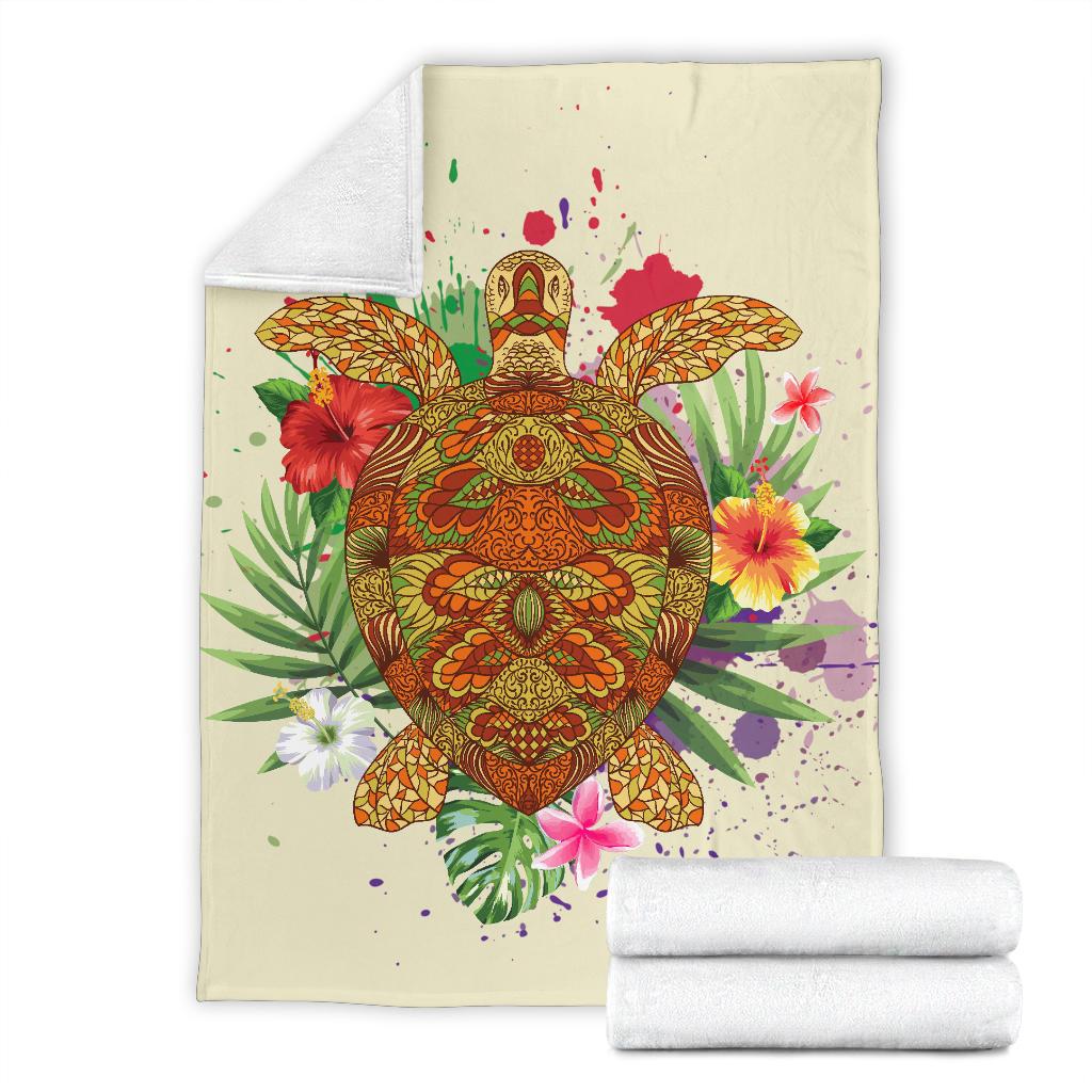 Hawaii Turtle Life Hibiscus Design Premium Blanket - Polynesian Pride