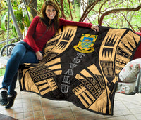 Tuvalu Premium Quilt - Tuvalu Coat Of Arms Polynesian Gold Tattoo - Polynesian Pride