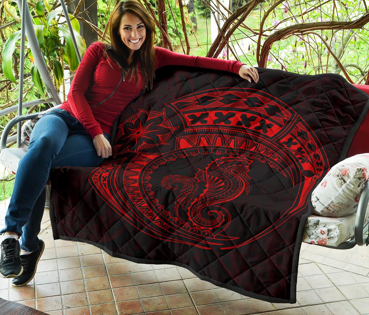 Polynesian Quilt - Polynesian Red Seahorse Tattoo - Polynesian Pride