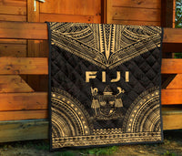 Fiji Premium Quilt - Fiji Coat Of Arms Polynesian Chief Gold Version - Polynesian Pride