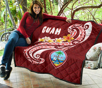 Guam Premium Quilt - Guam Seal Polynesian Patterns Plumeria (Red) - Polynesian Pride