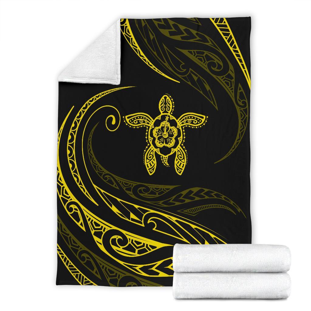 Hawaii Turtle Hibicus Premium Blanket - Frida Style - Yellow - Polynesian Pride