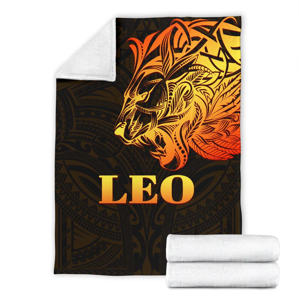 Sun In Leo Zodiac Premium Blanket Polynesian Tattoo Simple - Orange Black - Polynesian Pride