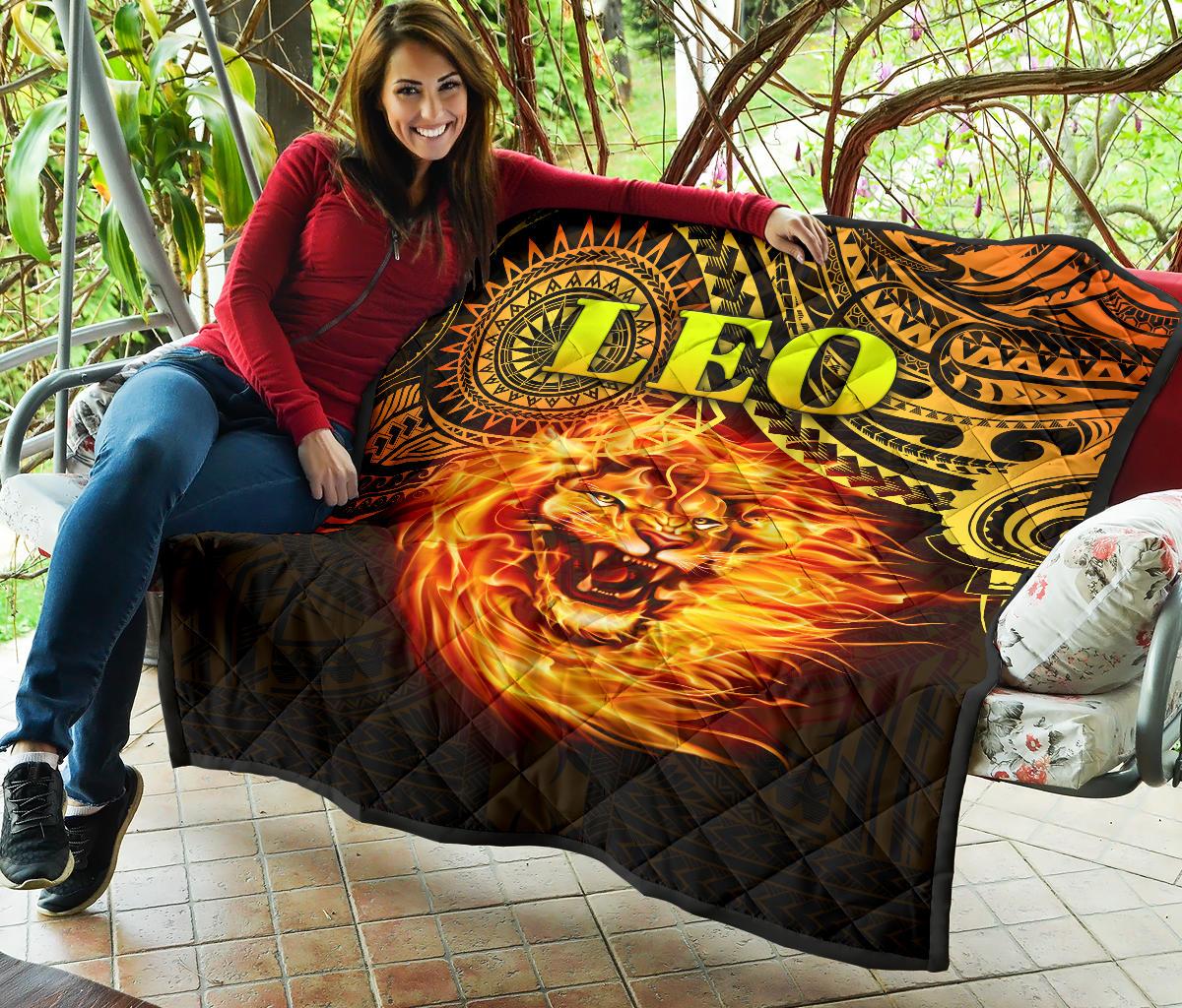 Sun In Leo Zodiac Premium Quilt Polynesian Tattoo Unique Vibes - Polynesian Pride