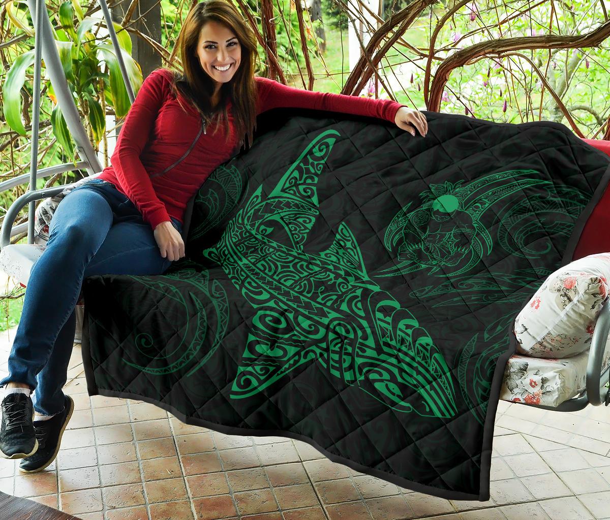 Polynesian Quilt - Polynesian Green Shark Warrior Tattoo - Polynesian Pride