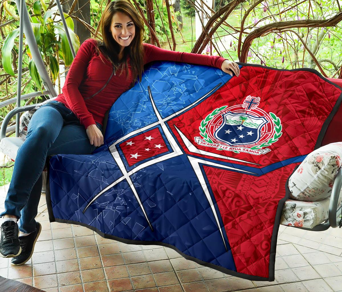 Samoa Premium Quilt - Samoa Flag with Polynesian Patterns - Polynesian Pride