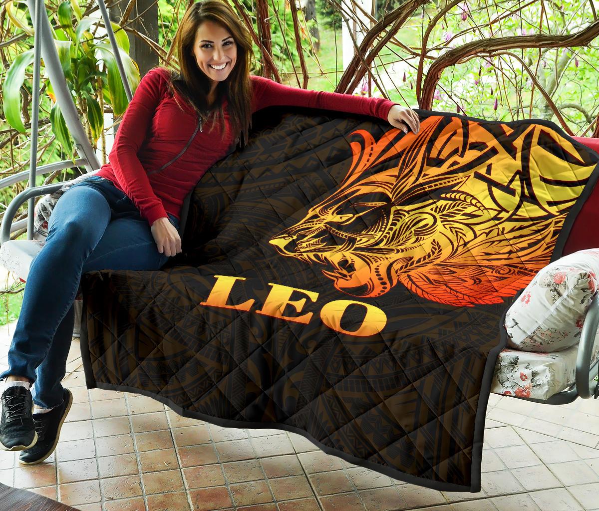 Sun In Leo Zodiac Premium Quilt Polynesian Tattoo Simple - Orange Black - Polynesian Pride