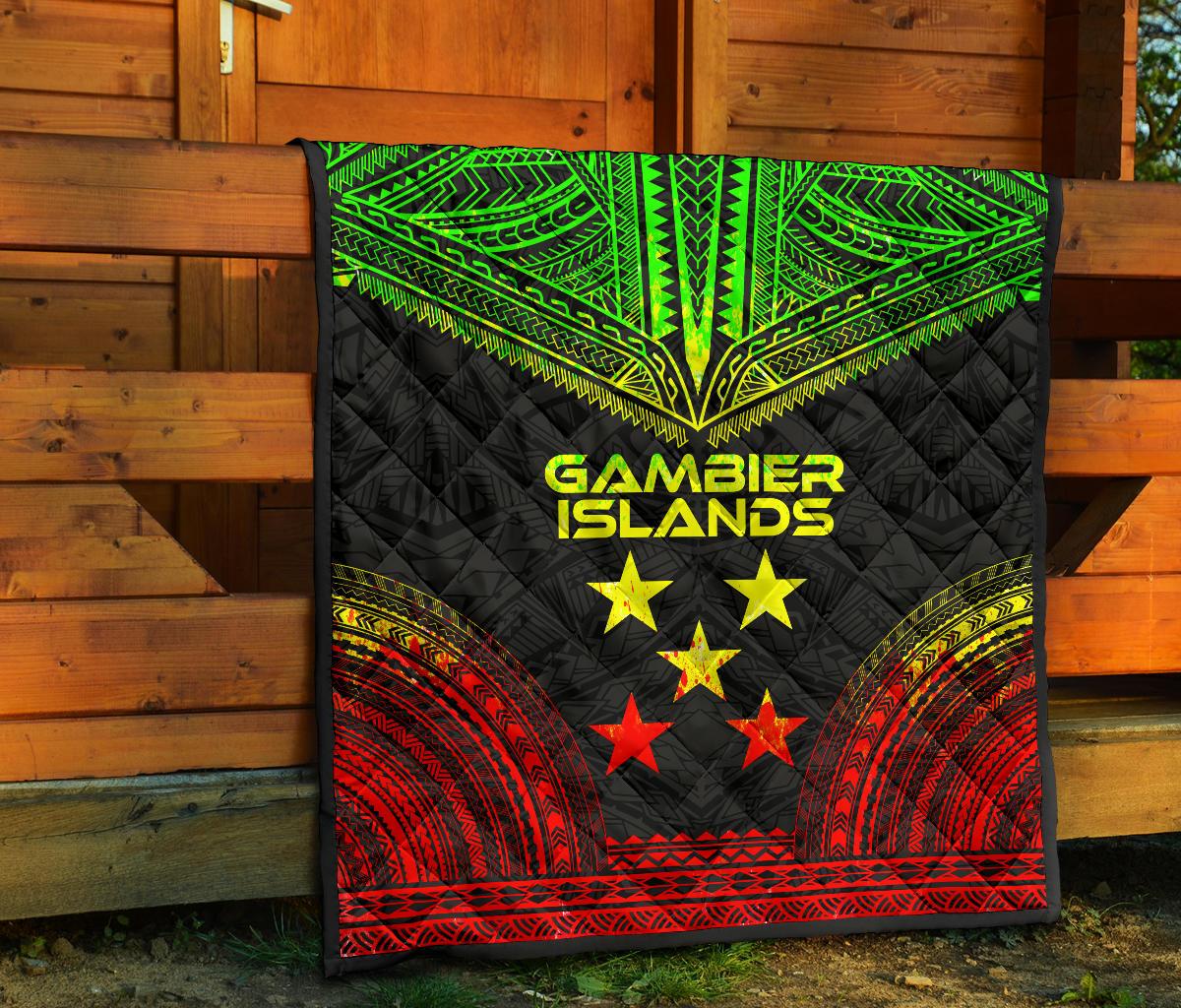 Gambier Islands Premium Quilt - Gambier Islands Flag Polynesian Chief Reggae Version - Polynesian Pride