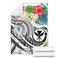 Polynesian Hawaii Kanaka Maoli Premium Blanket - Summer Plumeria (White) - Polynesian Pride