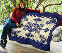 Hawaiian Pineapple Pattern Premium Quilt - Blue - Argu Style - AH - Polynesian Pride