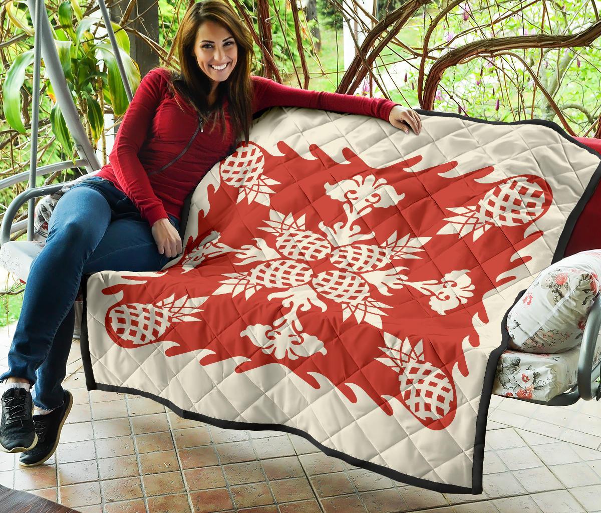 Hawaiian Pineapple Pattern Premium Quilt - Red - Argu Style - AH - Polynesian Pride